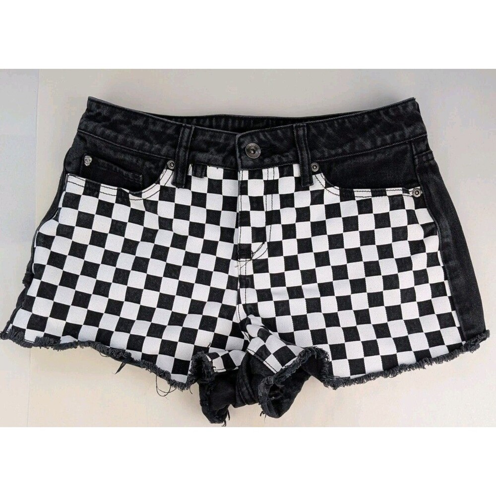 Blackheart Checkered Shorts Frayed High Rise Size 3 Grunge Goth Punk Hot Topic